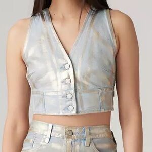 NWT Women Levi’s Mona Silver Metallic Coated Denim Corset Vest Slim fit XSmall